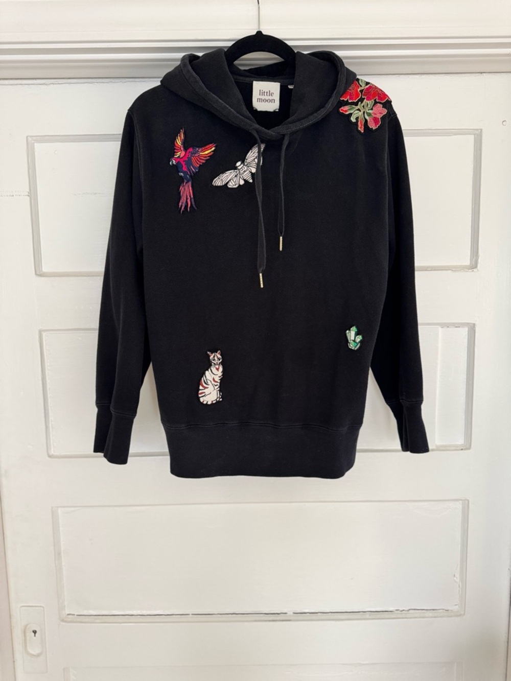 Aritzia Little Moon Oversized Black Hoodie with Colorful Embroidered Patches